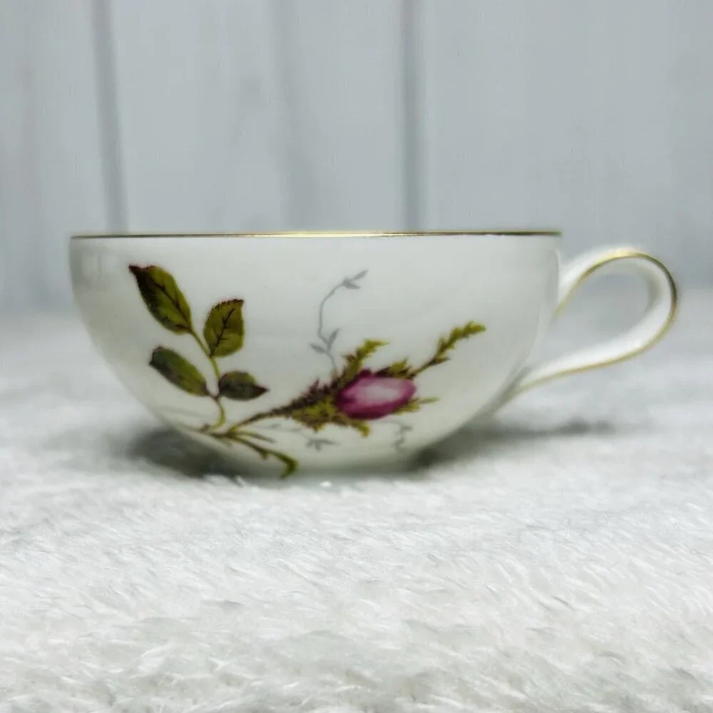 Eschenbach Bavaria Germany Moss Rose Demitasse Teacup Saucers Cream and Sugar